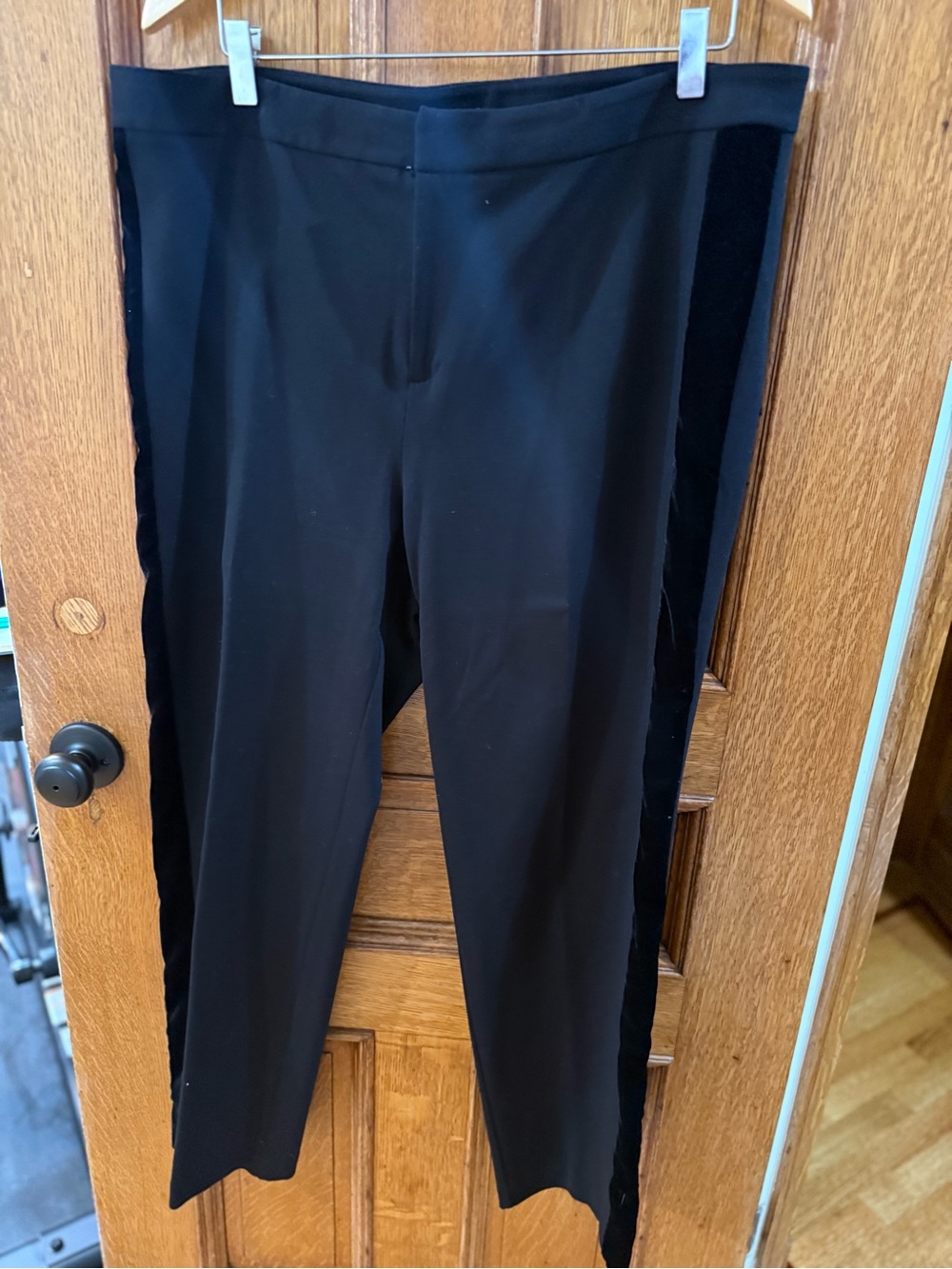 Michael Kors Black Stretch Dress Pants with Side Velvet Stripe